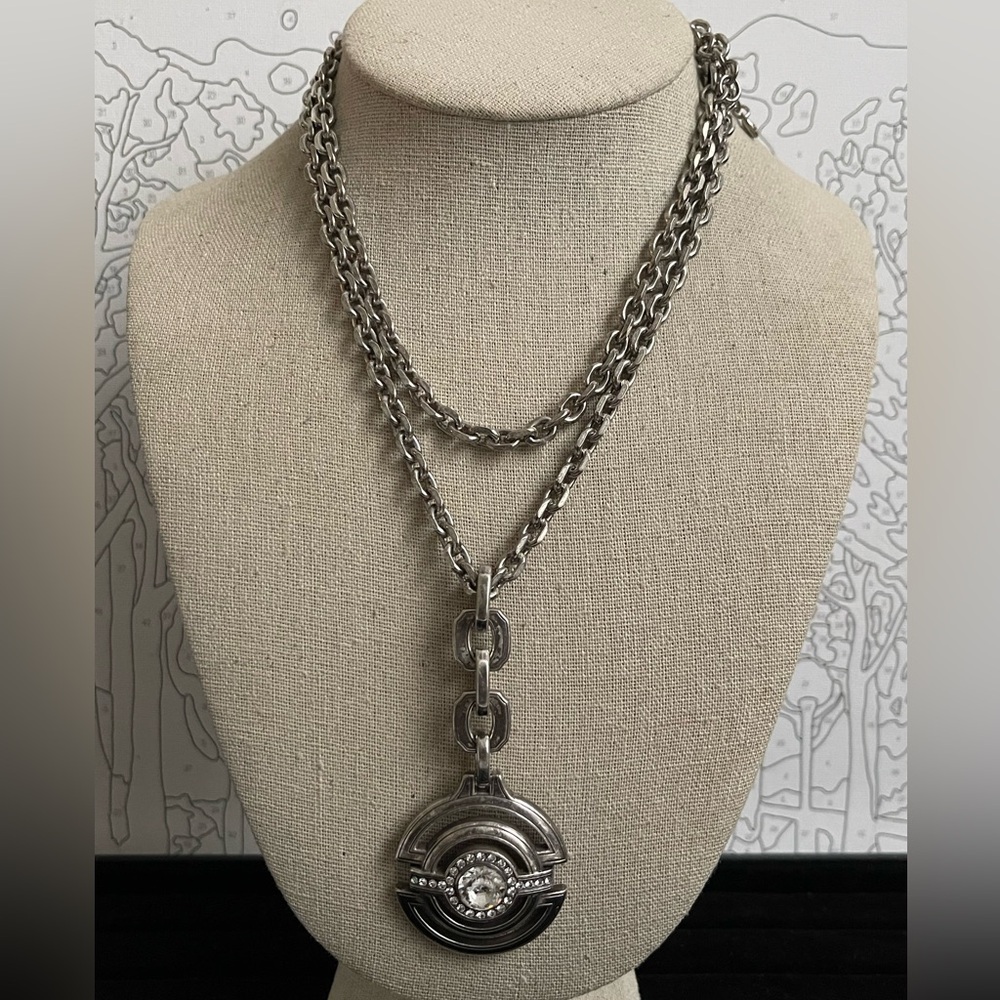 Brighton Crystal Medallion Pendant Silver Plated Long Necklace